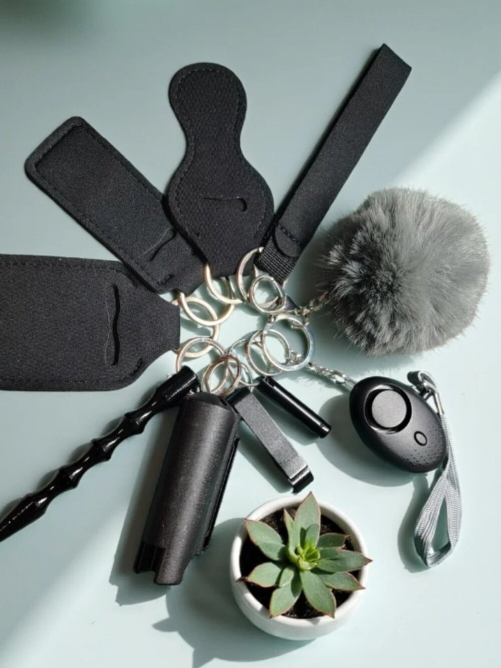 Black Safety Keychain Set - 10pcs Includes Safety Spray